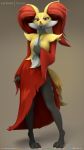  3d_(artwork) anthro canine delphox digital_media_(artwork) female fennec fox looking_at_viewer mammal nintendo pok&eacute;mon pok&eacute;mon_(species) solo standing tenzide video_games 