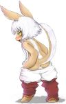  anthro clothed clothing female hair lagomorph looking_aside made_in_abyss mammal nanachi neko_:3 presenting pussy solo topless white_hair 