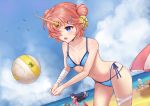  beach bikini blue_eyes blush clouds fate/grand_order fate_(series) frankenstein horns ishtar_(fate/grand_order) jack_the_ripper kumei long_hair motorcycle navel pink_hair purple_hair school_swimsuit short_hair sky swimsuit tagme_(character) umbrella water white_hair 