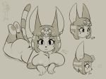  2018 animal_crossing ankha_(animal_crossing) anthro areola big_breasts breasts butt cat conditional_dnp feline female hair huge_breasts looking_at_viewer lying mammal monochrome nintendo on_front short_hair solo teckworks video_games 