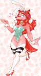  1girl animal_ears borrowed_character bunnysuit dog fake_animal_ears furry glasses high_heels kazuhiro long_hair red_hair solo thighhigts 