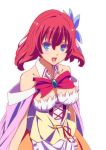  :d bare_shoulders blue_eyes bow bowtie breasts brooch commentary_request detached_collar dress flower hair_flower hair_ornament jewelry large_breasts looking_at_viewer no_game_no_life ooya_kouji open_mouth red_hair short_hair smile solo stephanie_dora 