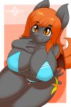  2018 anthro bat_pony bat_wings bikini breasts brown_eyes cleavage clothed clothing equine fan_character female hair kloudmutt mammal membranous_wings my_little_pony orange_hair sitting slit_pupils solo swimsuit wings 
