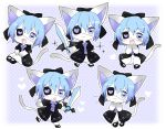  1girl blue_eyes blue_hair cat eye_patch furry gothic_lolita lolita_fashion mizuiroribbon short_hair solo sword weapon 