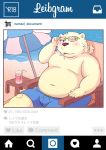  2018 anthro beach bear belly blush clothing drinks english_text eyewear glasses i_0rai japanese_text male mammal moobs navel one_eye_closed polar_bear rave_(housamo) seaside sitting smoking solo swimsuit text tokyo_afterschool_summoners water wink 