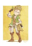  alfyn_(octopath_traveler) bag blonde_hair chibi jacket long_hair male_focus octopath_traveler ponytail short_hair shoutank14 smile solo 