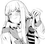  amanekuu bangs bar_censor blush censored greyscale hairjob long_hair monochrome original penis school_uniform serafuku tongue tongue_out upper_body 