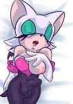  anthro bat bed blush breasts bulge clothed clothing dickgirl emmysails intersex mammal open_mouth penis_outline rouge_the_bat sleeping solo sonic_(series) 