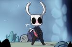  anthro balls barefoot blush cum cum_on_penis cumshot ejaculation erection hi_res hollow_knight hollow_knight_(species) horn humanoid humanoid_penis looking_at_viewer male masturbation mostly_nude orgasm penis pink_penis presenting presenting_penis protagonist_(hollow_knight) rabblet solo standing weapon 