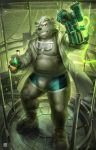  anthro bear boxers_(clothing) bulge clothed clothing eyewear goggles lab_coat looking_at_viewer male mammal muscular muscular_male nipples open_jacket smile solo standing takahirosi underwear 