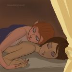  alien animal_humanoid breasts captain_amelia cat_humanoid disney duo feline female female/female hand_holding human humanoid jane_porter mammal nude sleeping strawberryloveu tarzan treasure_planet 