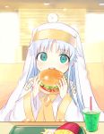  1girl artist_request burger eating food green_eyes habit index looking_at_viewer nun solo to_aru_majutsu_no_index white_hair 