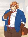  2018 anthro canine clothing humanoid_hands male mammal necktie pants ryuta-h shirt slightly_chubby solo tanuki 
