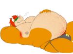  anthro belly big_belly bowser bulge eyes_closed hairy hyper hyper_belly kosmonius male mario_bros nintendo nipple_piercing nipples piercing simple_background solo video_games white_background 