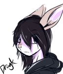  anthro black_hair clothed clothing dragk erikka female fur hair lagomorph looking_at_viewer mammal rabbit simple_background sketch solo white_fur 