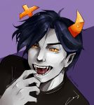  2018 absent_laojin_(russianretard1488) black_hair bust_portrait clothed clothing digital_drawing_(artwork) digital_media_(artwork) fan_character fangs fully_clothed grey_skin hair hi_res homestuck horn humanoid male ms_paint_adventures not_furry portrait russianretard1488_(lil_mo_carbone) shaded shirt solo teeth tongue tongue_out troll_(homestuck) yellow_eyes 