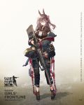  ammunition_belt animal_ears ankle_boots anklet armor bag baggy_clothes bangs black_footwear black_pants blush boots brown_hair brown_shirt character_name closed_mouth coat collared_shirt copyright_name cross-laced_footwear dog exoskeleton frown full_body girls_frontline gloves grey_coat gun hair_ornament hairclip highres holding holding_gun holding_weapon horse_ears jewelry lace-up_boots lanyard logo long_hair machine_gun mole mole_under_eye name_tag nin off_shoulder official_art one_side_up open_clothes open_coat pants red-framed_eyewear semi-rimless_eyewear shirt short_sleeves single_glove single_knee_pad sleeves_past_wrists smile solo taut_clothes taut_shirt torn_clothes torn_pants trigger_discipline type_88_(girls_frontline) type_88_lmg weapon 