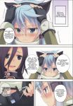  black_hair blue_hair blush cat_ears_(disambiguation) clothed clothing comic female hair human kirito male male/female mammal not_furry sinon sword_art_online the_darkness 