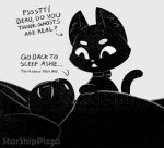  ambiguous_gender anthro ashe_(starshippizza) beau_(starshippizza) cat dialogue english_text feline half_asleep lagomorph mammal rabbit simple_background sleeping text white_background 