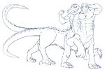  6_legs anthro conjoined crocodile crocodilian gingatokkyu multi_body multi_leg multi_limb multi_tail reptile scalie sketch taur 