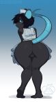  2018 anthro big_butt black_hair blue_eyes blue_nose blush butt clothed clothing digital_media_(artwork) female gradient_background hair kittydee looking_back mammal mouse open_mouth pussy rodent simple_background solo standing thick_thighs 
