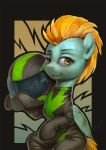  2018 amber_eyes armor assasinmonkey blonde_hair clothing equine female feral friendship_is_magic hair helmet lightning_dust_(mlp) looking_at_viewer mammal my_little_pony pegasus portrait pose skinsuit solo tight_clothing wings 