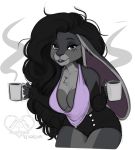  anthro beverage breasts clothed clothing coffee colored_sketch female kittydee lagomorph looking_at_viewer makeup mammal rabbit smile solo standing 