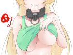  1girl areola_slip areolae artist_name bare_shoulders blonde_hair breasts collar darah elf head_out_of_frame huge_breasts isekai_maou_to_shoukan_shoujo_dorei_majutsu lifted_by_self long_hair no_bra pointy_ears shera_l_greenwood simple_background sketch smile solo standing tank_top underboob upper_body white_background 