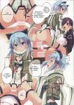  black_hair blue_hair blush cat_ears_(disambiguation) clothed clothing comic female hair human inside kirito male male/female mammal not_furry riding sinon sitting sword_art_online the_darkness 