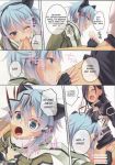  black_hair blue_hair blush cat_ears_(disambiguation) clothed clothing comic cum cum_in_mouth cum_inside female hair human kirito male male/female mammal not_furry sinon sitting sword_art_online the_darkness 