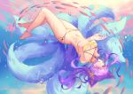  ahri_(league_of_legends) animal animal_ears barefoot bikini breasts brown_eyes choker cleavage fish foxgirl league_of_legends long_hair molianmengdada multiple_tails navel purple_hair swimsuit tail underwater water wristwear 