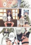  black_hair blue_hair blush cat_ears_(disambiguation) clothed clothing comic cum cum_in_mouth cum_inside female hair human kirito male male/female mammal not_furry sinon sitting sword_art_online the_darkness 