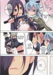  black_hair blue_hair cat_ears_(disambiguation) clothed clothing comic female hair handcuffs human kirito knife male male/female mammal not_furry shackles sinon sword_art_online the_darkness 