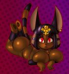  2018 animal_crossing ankha_(animal_crossing) anthro areola big_breasts breasts butt cat conditional_dnp dark_skin egyptian feline female hair huge_breasts looking_at_viewer lying mammal nintendo on_front red_eyes short_hair short_stack solo teckworks video_games 