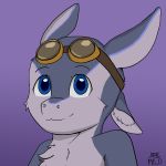  anthro avali blue_eyes chest_tuft cute digital_media_(artwork) eyewear female fluffy goggles headshot icon miloart portrait purple_background simple_background smile solo tuft 