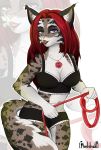  anthro bdsm bra breasts clothing digital_media_(artwork) feline female fluffy fluffy_tail fur hair jewelry lips long_hair looking_at_viewer mammal mistress moddish necklace panties red_hair rope signature solo spots spotted_fur standing underwear 