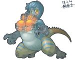  1girl :t breasts dodogama female glowing monster_girl monster_hunter monster_hunter:_world muhut nude personification plump signature simple_background solo tail white_background 