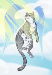  2015 amocin cat cloud digital_media_(artwork) feathered_wings feathers feline female feral fur mammal outside sky smile solo wings 