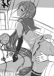  1girl admiral_(kantai_collection) ahoge ass_grab bare_shoulders blush chair commentary_request dated desk desk_lamp dutch_angle elbow_gloves gloves greyscale half-closed_eyes hetero highres indoors ink_bottle ink_pen kantai_collection kobayashi_chisato lamp leaning_forward lifted_by_another long_hair monochrome no_panties open_mouth sailor_collar samidare_(kantai_collection) sex shirt signature skirt skirt_lift sleeveless sleeveless_shirt solo_focus standing_sex thighhighs very_long_hair work_in_progress 