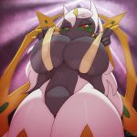  2018 absurd_res anthro arceus big_breasts breasts digital_drawing_(artwork) digital_media_(artwork) featureless_crotch female green_sclera hair hi_res huge_breasts legendary_pok&eacute;mon looking_at_viewer low-angle_view miso_souperstar nintendo nude pok&eacute;mon pok&eacute;mon_(species) pok&eacute;morph red_eyes short_stack signature solo standing thick_thighs video_games voluptuous wide_hips worm&#039;s-eye_view 