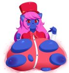 2018 anthro big_breasts blue_fur breast_expansion breasts canine clothed clothing female fox fur hair hat huge_breasts jcdr long_hair looking_at_viewer mammal melody_phantasma nipples pink_hair red_eyes smile solo torn_clothing 