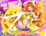  ;d boots commentary_request cure_twinkle double_bun full_body gloves go!_princess_precure hanzou one_eye_closed open_mouth orange_hair panties precure purple_eyes smile solo thigh_boots thighhighs twintails underwear 