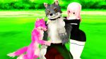  3d_(artwork) ambiguous_gender anthro black_nose breasts canine child clothed clothing cute digital_media_(artwork) eyes_closed father female fur grey_fur happy human male malicekira mammal mother offspring open_mouth parent pink_fur smile topless white_fur wolf young 