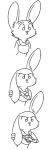  2018 anthro black_and_white bulletproof_vest cheek_tuft clothed clothing disney female gun handgun holding_object holding_weapon humor judy_hopps lagomorph mammal monochrome pistol police_uniform rabbit ranged_weapon reaction_image simple_background solo tggeko tuft uniform weapon white_background zootopia 