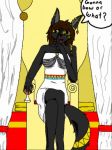  5_fingers breasts canine claws clothed clothing ear_piercing egyptian female fur hair jackal jewelry mammal open_mouth piercing sillydragon speech_bubble 