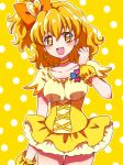  :d bangs bow breasts choker collarbone cure_pine dress earrings eyebrows_visible_through_hair fresh_precure! hair_bow hair_ornament heart heart_earrings heart_hair_ornament high_ponytail jewelry kagami_chihiro looking_at_viewer magical_girl medium_breasts open_mouth orange_choker orange_hair polka_dot polka_dot_background precure shiny shiny_hair short_dress short_hair short_sleeves side_ponytail smile solo two-tone_background wrist_cuffs yamabuki_inori yellow_background 