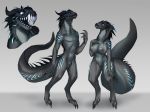  2018 animal_genitalia anthro areola black_hair blue_eyes breasts curved_horn duo female hair male nipples nude open_mouth pussy scalie sheath simple_background teeth unknown_species xenoda 