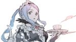  apron blue_eyes blue_hair fire_emblem fire_emblem_heroes fire_emblem_if flora_(fire_emblem_if) kizuki_miki long_hair maid maid_apron maid_headdress ponytail solo 