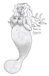  2010 adamios anthro big_breasts breast_grab breast_squeeze breasts curly_hair english_text female fin full-length_portrait greyscale hair hand_on_breast holding_breast long_hair looking_at_breasts looking_at_self looking_down mammal manatee marine merfolk mitten_hands monochrome navel nipples nude open_mouth open_smile overweight overweight_female portrait simple_background sirenian smile solo suspended_in_midair tail_fin text traditional_media_(artwork) white_background 