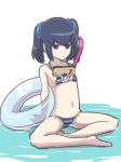  1girl artist_request barefoot bikini blue_hair danball_senki female long_hair looking_at_viewer mikage_mika shiny sitting swimsuit twintails water 